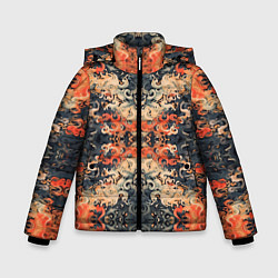 Куртка зимняя для мальчика Оранжевые японские мотивы, цвет: 3D-черный