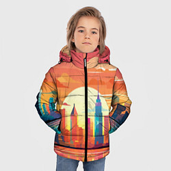 Куртка зимняя для мальчика Городской пейзаж на рассвете, цвет: 3D-черный — фото 2