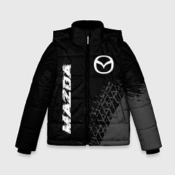 Куртка зимняя для мальчика Mazda speed на темном фоне со следами шин: надпись, цвет: 3D-черный