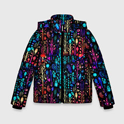 Куртка зимняя для мальчика Флуоресцентные Цветы, цвет: 3D-черный