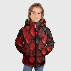 Куртка зимняя для мальчика Кожаная красно черная текстура, цвет: 3D-светло-серый — фото 2