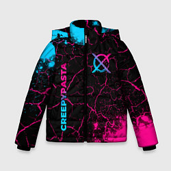 Куртка зимняя для мальчика CreepyPasta - neon gradient: надпись, символ, цвет: 3D-черный