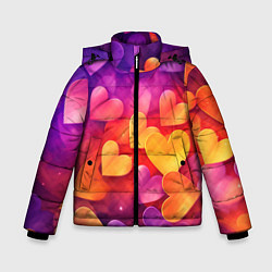 Куртка зимняя для мальчика Разноцветные сердечки, цвет: 3D-черный