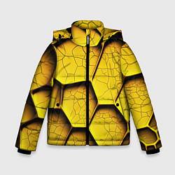 Куртка зимняя для мальчика Желтые шестиугольники с трещинами - объемная текст, цвет: 3D-черный