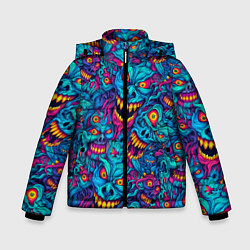Куртка зимняя для мальчика Неоновые монстры - graffiti art style pattern, цвет: 3D-светло-серый