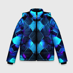 Куртка зимняя для мальчика Синие неоновые плиты, цвет: 3D-черный