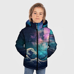 Куртка зимняя для мальчика Космическая Большая волна в Канагаве, цвет: 3D-светло-серый — фото 2
