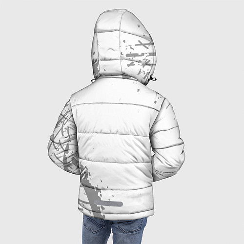 Зимняя куртка для мальчика BMW speed на светлом фоне со следами шин: надпись, / 3D-Черный – фото 4