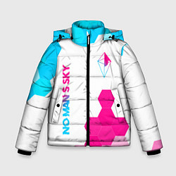 Куртка зимняя для мальчика No Mans Sky neon gradient style: надпись, символ, цвет: 3D-черный