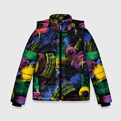 Куртка зимняя для мальчика Яркие абстрактые формы с текстурой, цвет: 3D-черный