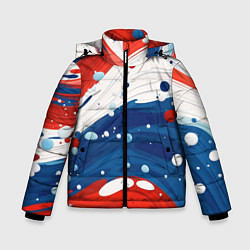 Куртка зимняя для мальчика Брызги красок в цветах флага РФ, цвет: 3D-черный