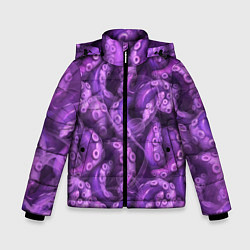Куртка зимняя для мальчика Фиолетовые щупальца и дым, цвет: 3D-черный