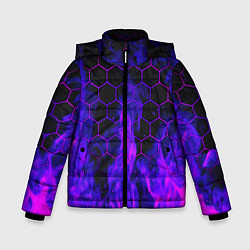 Куртка зимняя для мальчика Неоновый огонь и соты, цвет: 3D-светло-серый