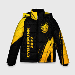 Куртка зимняя для мальчика Cyberpunk 2077 - gold gradient: надпись, символ, цвет: 3D-черный