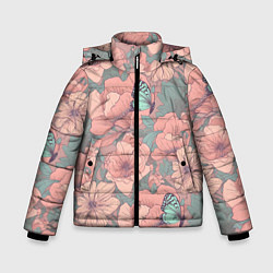 Куртка зимняя для мальчика Паттерн с бабочками и цветами, цвет: 3D-черный