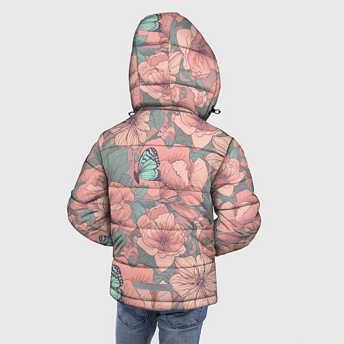 Зимняя куртка для мальчика Паттерн с бабочками и цветами / 3D-Черный – фото 4