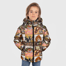 Куртка зимняя для мальчика Коллаж из рисунков с лисой, цвет: 3D-черный — фото 2