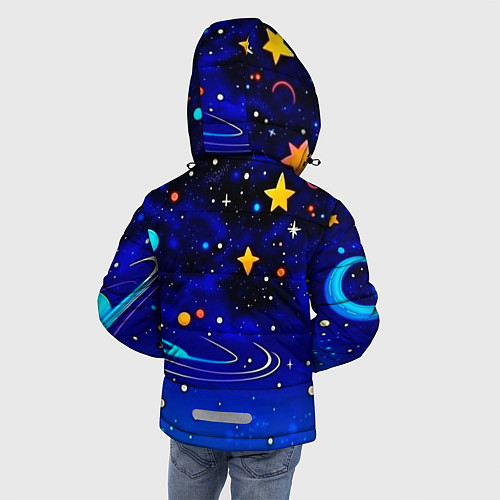 Зимняя куртка для мальчика Мультяшный космос темно-синий / 3D-Черный – фото 4