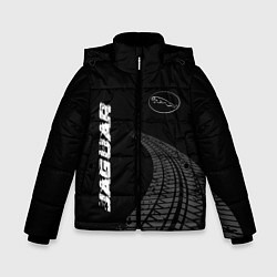 Зимняя куртка для мальчика Jaguar speed на темном фоне со следами шин: надпис