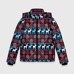 Зимняя куртка для мальчика Новогодние олени и снежинки узор