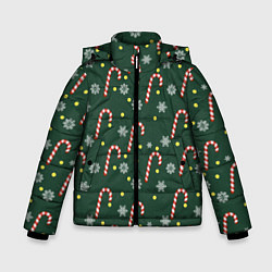 Куртка зимняя для мальчика Рождественский леденец и снежинки узор, цвет: 3D-черный