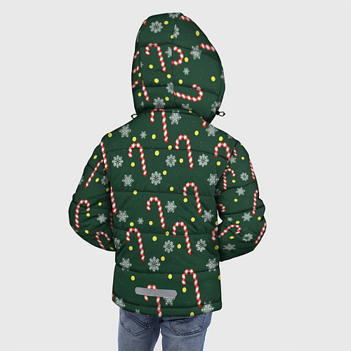 Зимняя куртка для мальчика Рождественский леденец и снежинки узор / 3D-Черный – фото 4
