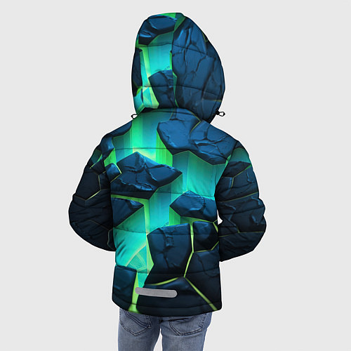 Зимняя куртка для мальчика Разлом объемных зеленых плит / 3D-Черный – фото 4