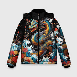 Зимняя куртка для мальчика Дракон на волнах в японском стиле арт