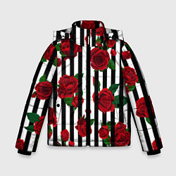 Куртка зимняя для мальчика Полосы и красные розы, цвет: 3D-черный