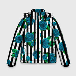 Куртка зимняя для мальчика Полосы и бирюзовые розы, цвет: 3D-черный