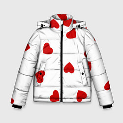 Зимняя куртка для мальчика Красные сердечки на белом