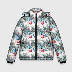 Куртка зимняя для мальчика Узор из елочных шаров на ветке, цвет: 3D-светло-серый
