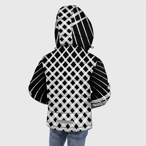 Зимняя куртка для мальчика Черно-белые ромбы и клетки / 3D-Светло-серый – фото 4
