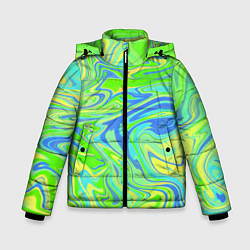 Куртка зимняя для мальчика Неоновая абстракция волны, цвет: 3D-светло-серый