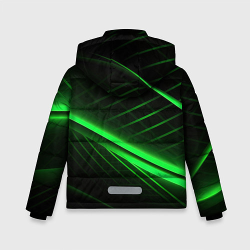 Зимняя куртка для мальчика Зеленые полосы на черном фоне / 3D-Светло-серый – фото 2