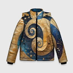 Куртка зимняя для мальчика Синий золотой декоративный орнамент, цвет: 3D-черный