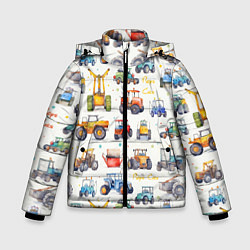 Зимняя куртка для мальчика Акварельные тракторы - детский паттерн