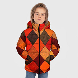 Куртка зимняя для мальчика Шахматка красно-коричневая, цвет: 3D-светло-серый — фото 2