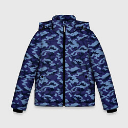 Куртка зимняя для мальчика Камуфляж охрана синий, цвет: 3D-черный
