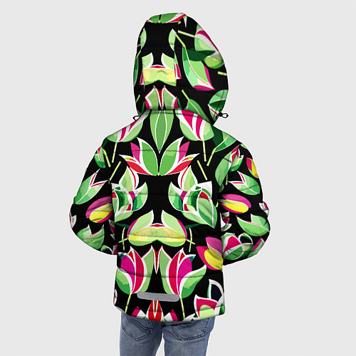 Зимняя куртка для мальчика Зеркальный паттерн из тюльпанов - мода / 3D-Светло-серый – фото 4
