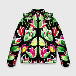Куртка зимняя для мальчика Зеркальный паттерн из тюльпанов - мода, цвет: 3D-светло-серый