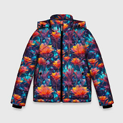 Куртка зимняя для мальчика Футуристические цветы узор, цвет: 3D-черный