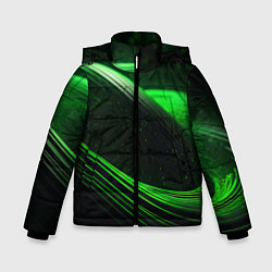 Куртка зимняя для мальчика Зеленые абстрактные волны, цвет: 3D-светло-серый