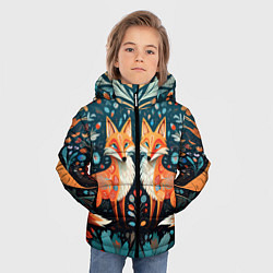 Куртка зимняя для мальчика Две лисички в стиле фолк арт, цвет: 3D-красный — фото 2