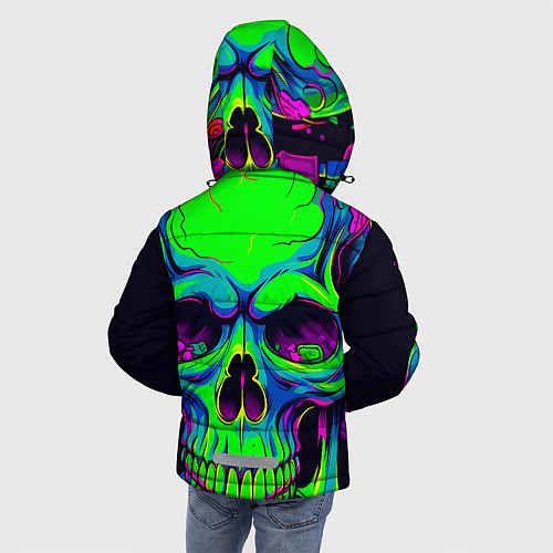 Зимняя куртка для мальчика Ярко кислотный череп в наушниках / 3D-Черный – фото 4