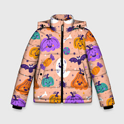 Куртка зимняя для мальчика Halloween - pumpkins and ghosts, цвет: 3D-красный