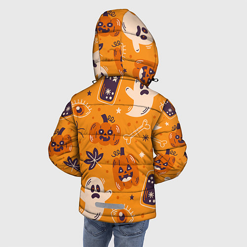 Зимняя куртка для мальчика Хэллоуин - тыквы и приведенья / 3D-Черный – фото 4