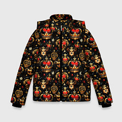 Куртка зимняя для мальчика Сердечки в золотых коронах, цвет: 3D-черный