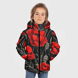 Куртка зимняя для мальчика Красные маки на темном фоне, цвет: 3D-черный — фото 2