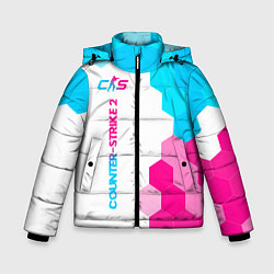 Куртка зимняя для мальчика Counter-Strike 2 neon gradient style: по-вертикали, цвет: 3D-черный